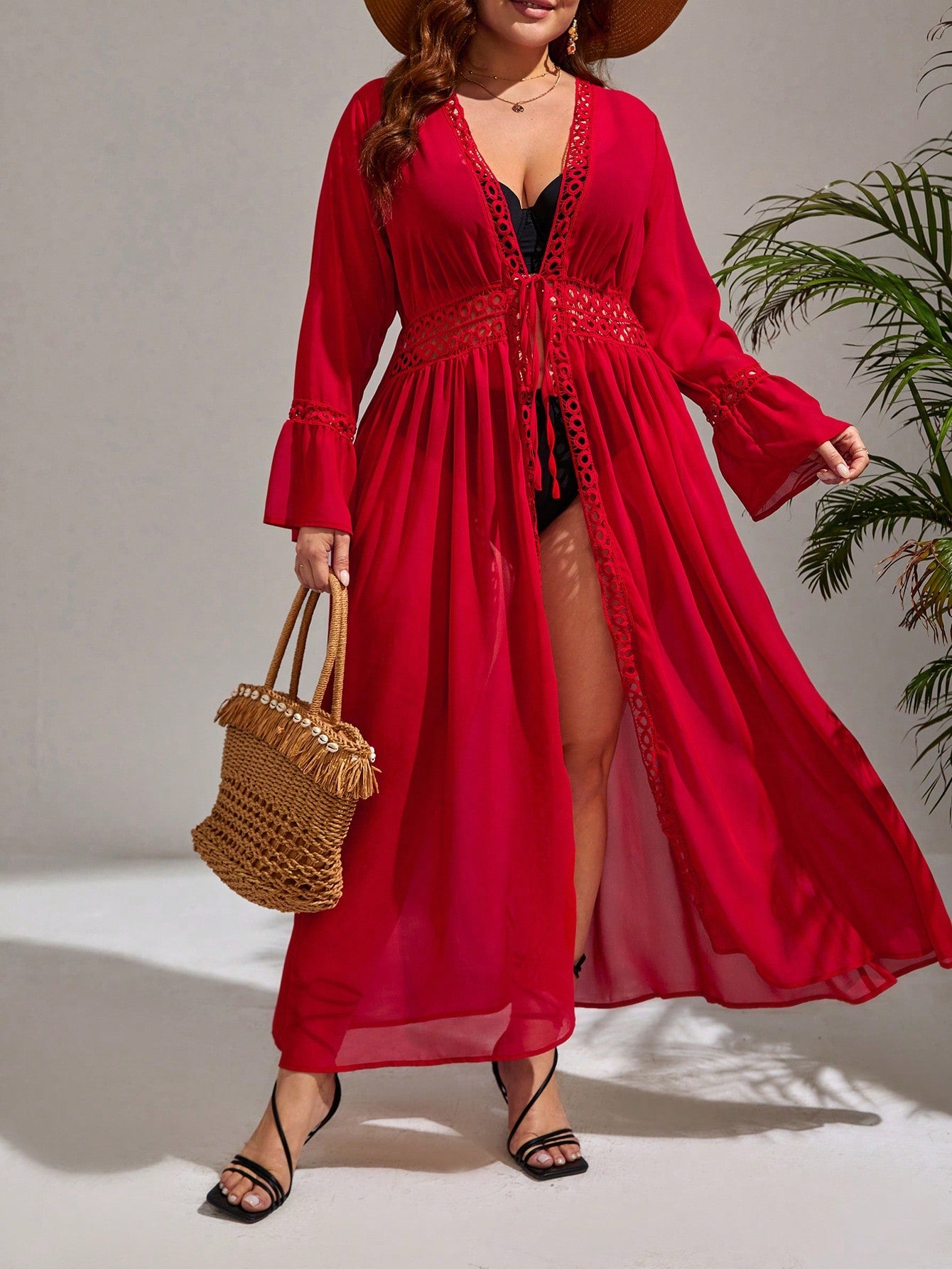 Saída de Praia Plus Size Vestido Longo Manga Comprida