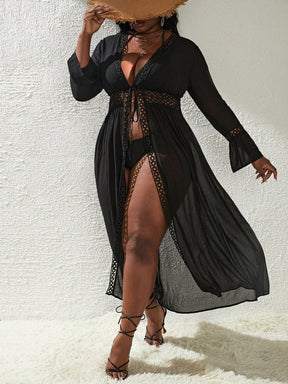 Saída de Praia Plus Size Vestido Longo Manga Comprida