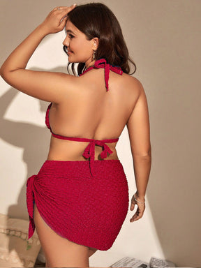 Biquíni Plus Size Cintura Alta com Tecido Enrugado + Saída de Praia