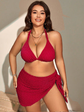 Biquíni Plus Size Cintura Alta com Tecido Enrugado + Saída de Praia