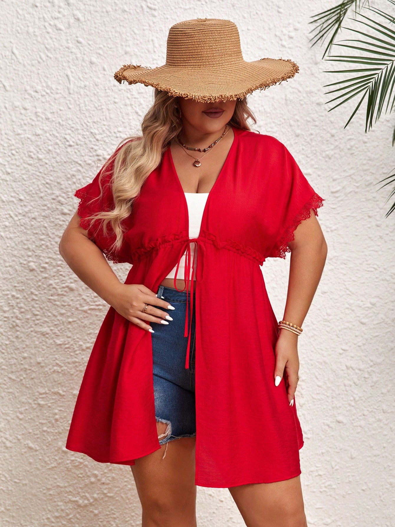 Vestido Saída de Praia Plus Size Curto de Amarrar