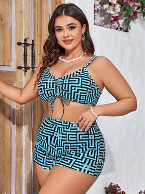 Biquíni Plus Size com Short Comportado Geométrico + Saída de Praia