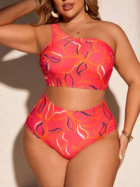 Biquíni Plus Size Um Ombro Só Laranja + Saída de Praia