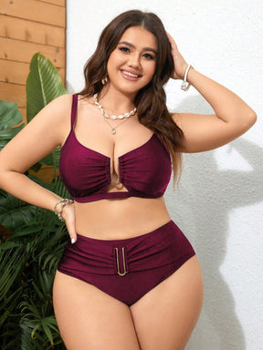 Biquíni Plus Size Cintura Alta Disfarça Barriga Metal em U