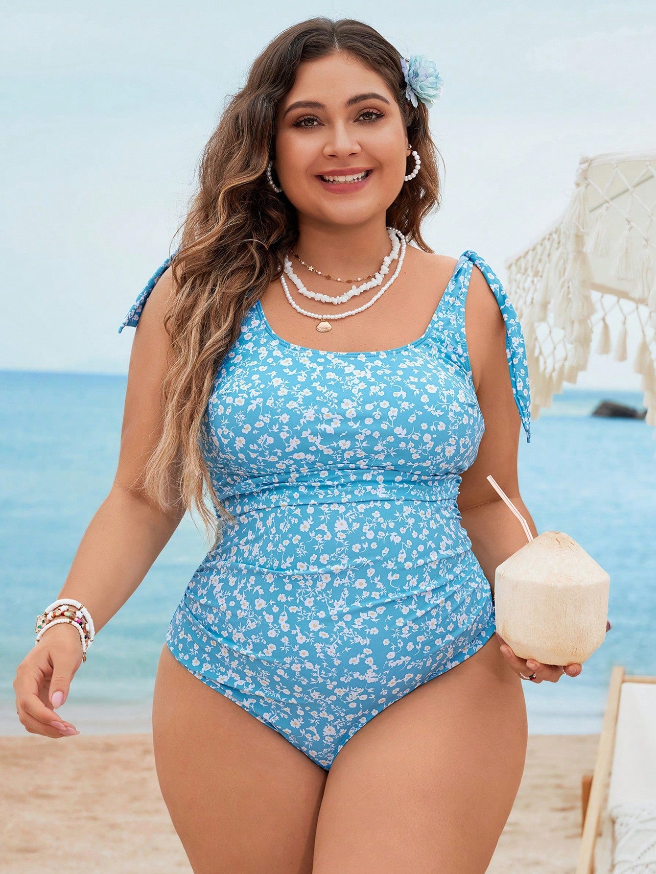 Maiô Plus Size Feminino com Laço nas Alças Alta Sustentação