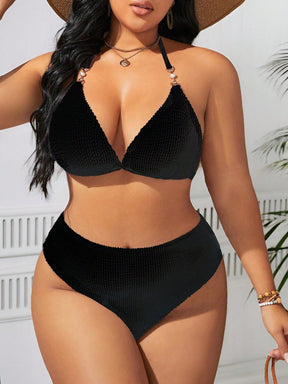 Biquíni Plus Size Canelado Hot Pant Bojo Triângulo de Amarrar