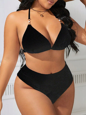 Biquíni Plus Size Canelado Hot Pant Bojo Triângulo de Amarrar